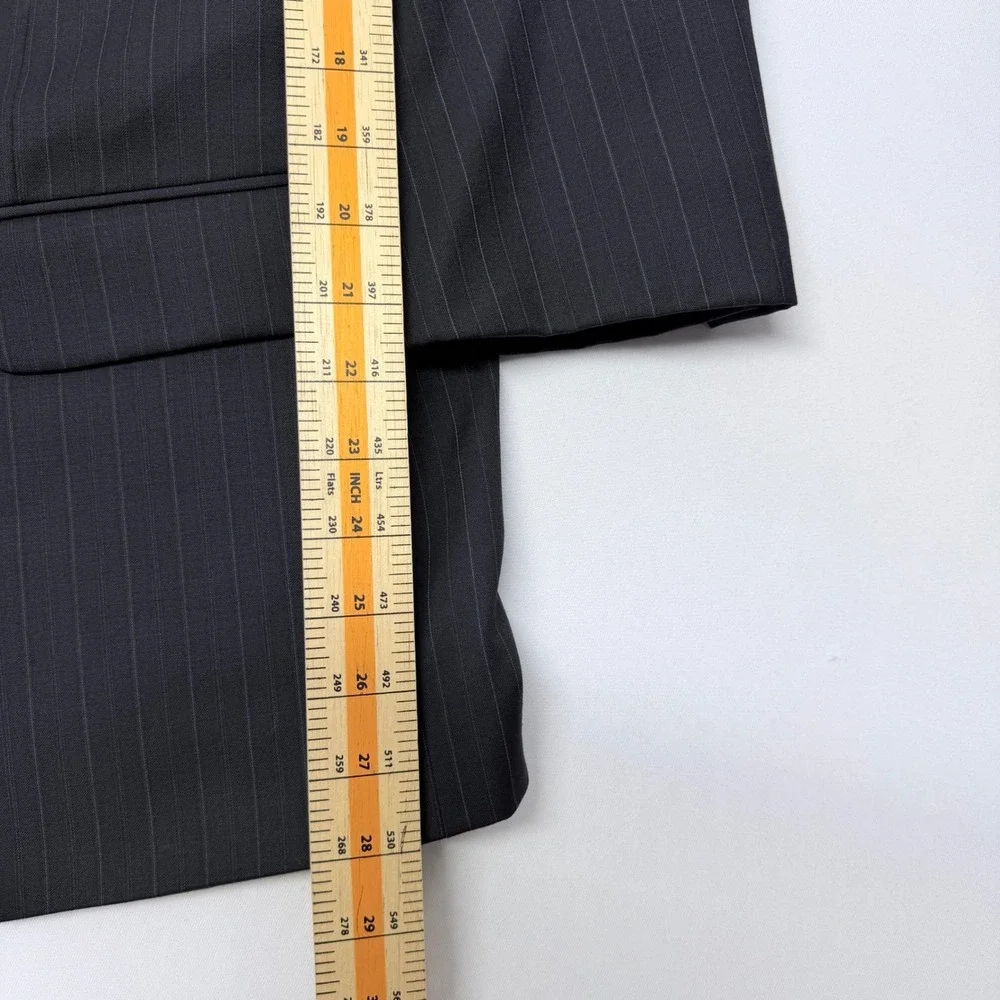 Linea Uomo Mens 39 Short Navy Blue Pinstripe Super 100s Wool 3 Button Blazer